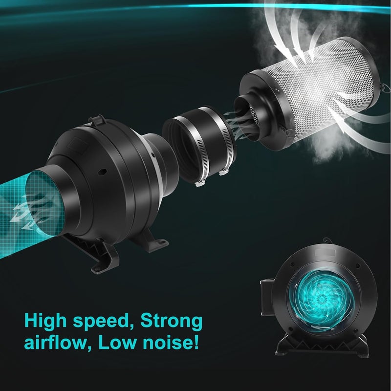MELONFARM 4" 190 CFM Inline Duct Fan with E12 Speed Controller, Ventilation Exhaust Fan for Cooling Booster, Grow Tents, Hydroponics - Image 4